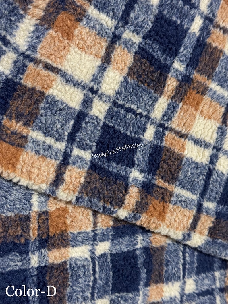Checked Sherpa Fabric, Double-Sided Plaid Fleece Fabric, Thick Lamb Wool Fabric, Winter Fabric for Coat Jacket Thermal Lining, Doll Costumes, Teddy Bear, Blanket, Plush Toys, Photo Props, Scottish Style Faux Fur Fabric,Luxury High Quality Fur,Fursuit