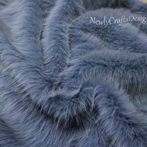 Gray Blue Fox Faux Fur Fabric, Fluffy Long Pile Fun Fur for Slide Slippers Pompoms Headband Winter Warmer Scarf Boots Cuffs Fursuit Fur Bags