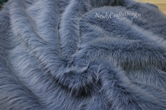Gray Blue Fox Faux Fur Fabric, Fluffy Long Pile Fun Fur for  display picture 3