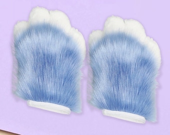 Squeaky Fursuit Paws Glove,Blue White Fursuit Hand Paws,Cosplay Costume Animal Paws,Furry Fursuit Accessories for Halloween Furry Convention