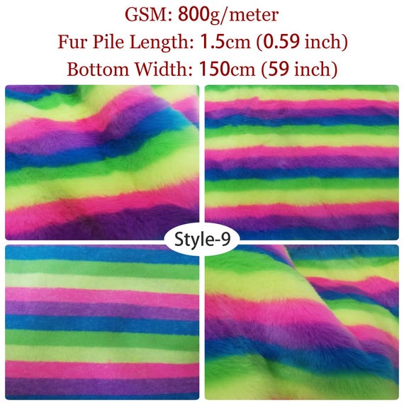 Neon Rainbow Stripe Faux Fur Fabric,pastel Rainbow Shaggy Fur
