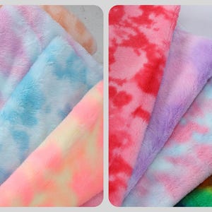 Soft Faux Rabbit Bunny Fur, Short Pile Plush Toys Fabric, Unicorn Rainbow Gradient Faux Fur Fabric for Fursuit, Cosplay Costume, Photo Prop, Trim, Throw Pillow, Crafts, DIY Costume Crafts Furry Fabric Blanket, Ultra Soft 0.5" Short Pile Rabbit Fur Fabric for Fur Bags Fur Hat Winter Headband Pompoms Slide Slippers Clothing Fur Collar Coat Fabric, Home Decor, Stuffed Toys Making