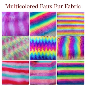 Neon Rainbow Stripe Faux Fur Fabric,Pastel Rainbow Shaggy Fur Fabric,Multiple Colors Synthetic Fur for Coat Costumes Scarf Rug Props Fursuit