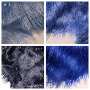 Long Pile Shaggy Faux Fur Fabric, Blue Fake Shag Fur for Monster Hair Dolls Making Crafts Supply Hobby Costumes Decoration Rugs Coat Blanket