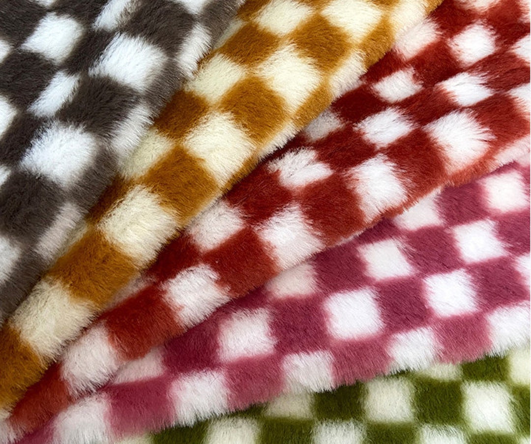 Checkerboard Faux Fur Fabric,colorful Check Pattern Rabbit Fake Fur for ...