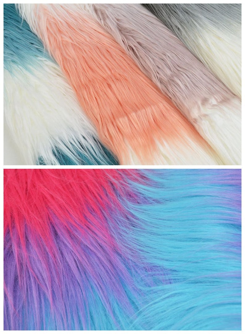 Rainbow Gradient Tie Dye Faux Fur,Long Pile Shaggy Faux Fur Fabric Cosplay Costume Material,Fursuit Tail,Newborn Photo Prop,Luxury Craft Fur image 1