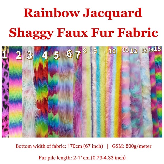 Stripe Rainbow Faux Fur Fabric,multi-color Fake Fur,jacquard Faux