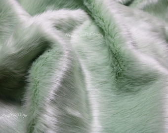Mint Green Fox Faux Fur Fabric,Furry Long Pile Fur for Slide Slippers Boots Shoes Winter Warmer Jacket Coat Collar Headband Pompom DIY Craft