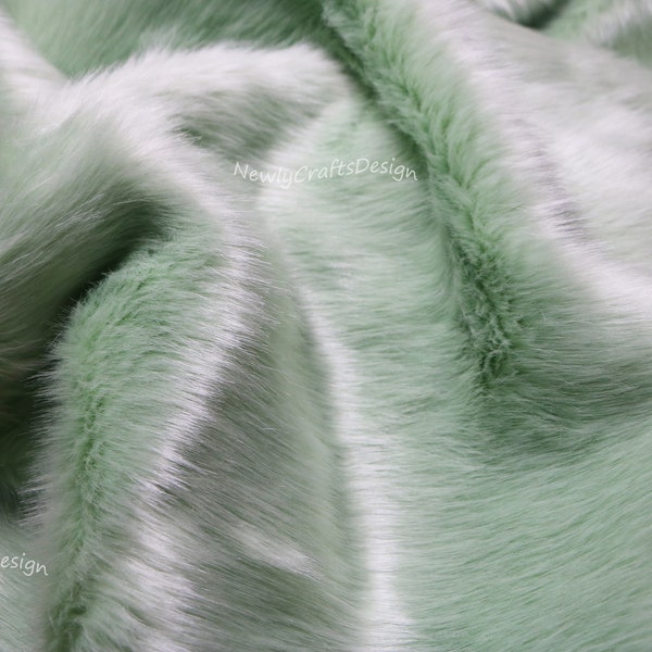 Tissu en fausse fourrure de renard vert menthe, fourrure à poils longs pour toboggan, pantoufles, bottes, chaussures, veste d'hiver, manteau, col, bandeau, pompon, bricolage