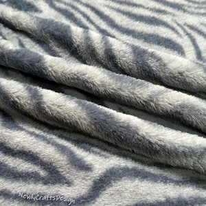 Animal Print Faux Rabbit Fur, Blue Gray Zebra Pattern Soft Plush Fabric for Stuffed Toys Sewing Fabric Cosplay Costumes Fursuit Material