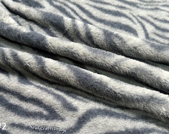 Animal Print Faux Rabbit Fur, Blue Gray Zebra Pattern Soft Plush Fabric for Stuffed Toys Sewing Fabric Cosplay Costumes Fursuit Material