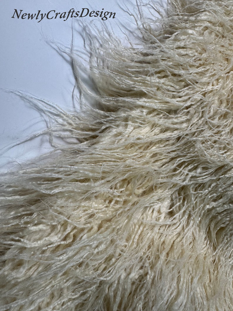 Beige Mongolian Faux Fur Long Hair Pile Fabric, Fake Fur for Blankets