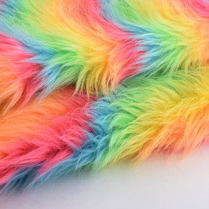 Rainbow Stripe Faux Fur, Colorful Wavy Long Pile Fake Fur for DIY Crafts, Costumes, Rugs,Fursuit Sewing Supplies,Pillows,Pompoms,Photo Props image 6