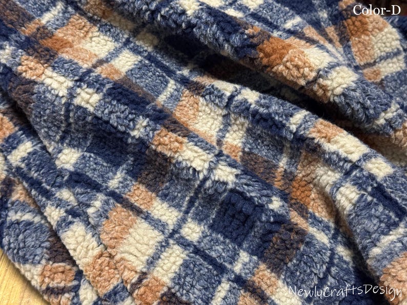 Checked Sherpa Fabric, Double-Sided Plaid Fleece Fabric, Thick Lamb Wool Fabric, Winter Fabric for Coat Jacket Thermal Lining, Doll Costumes, Teddy Bear, Blanket, Plush Toys, Photo Props, Scottish Style Faux Fur Fabric,Luxury High Quality Fur,Fursuit