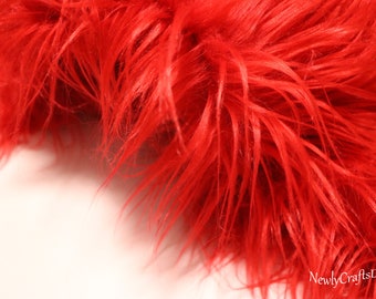 Red Shaggy Faux Fur Fabric, Super Long Pile Luxury Shag Fur for Craft Sewing Christmas Cosplay Costumes Decorations Fursuit Scarf Rugs Props