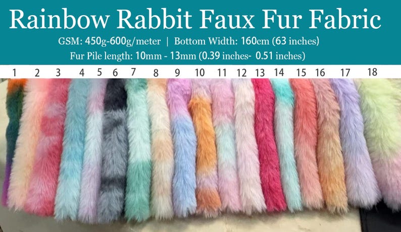 Soft Faux Rabbit Bunny Fur, Short Pile Plush Toys Fabric, Unicorn Rainbow Gradient Faux Fur Fabric for Fursuit, Cosplay Costume, Photo Prop, Trim, Throw Pillow, Crafts, DIY Costume Crafts Furry Fabric Blanket, Ultra Soft 0.5" Short Pile Rabbit Fur Fabric for Fur Bags Fur Hat Winter Headband Pompoms Slide Slippers Clothing Fur Collar Coat Fabric, Home Decor, Stuffed Toys Making