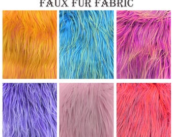 Bi-color Shaggy Faux Fur Fabric,Long Pile Plush Material for DIY Craft Coat Cosplay Costumes Decoration Fursuit Prop,Sold By Continuous Yard