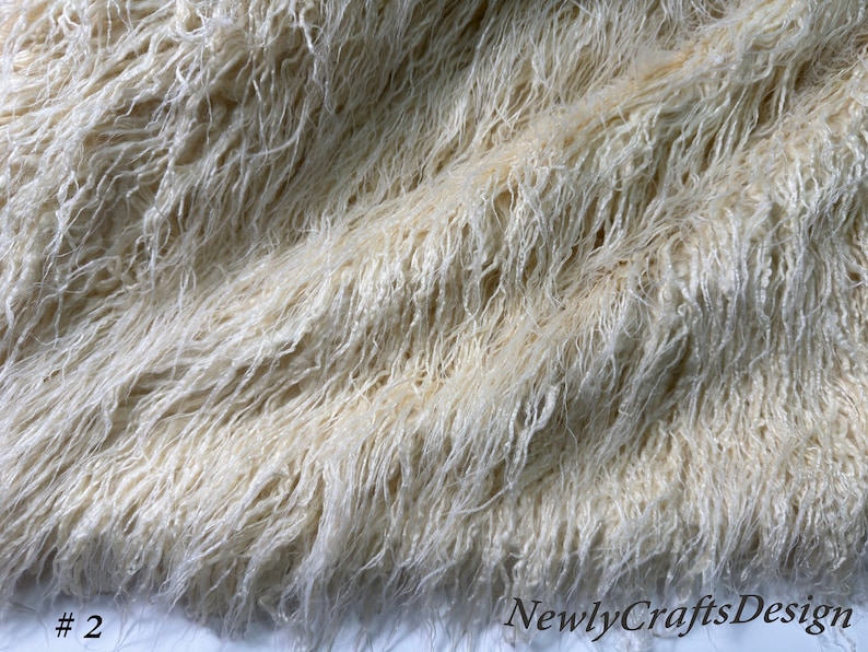 Beige Mongolian Faux Fur Long Hair Pile Fabric, Fake Fur for Blankets