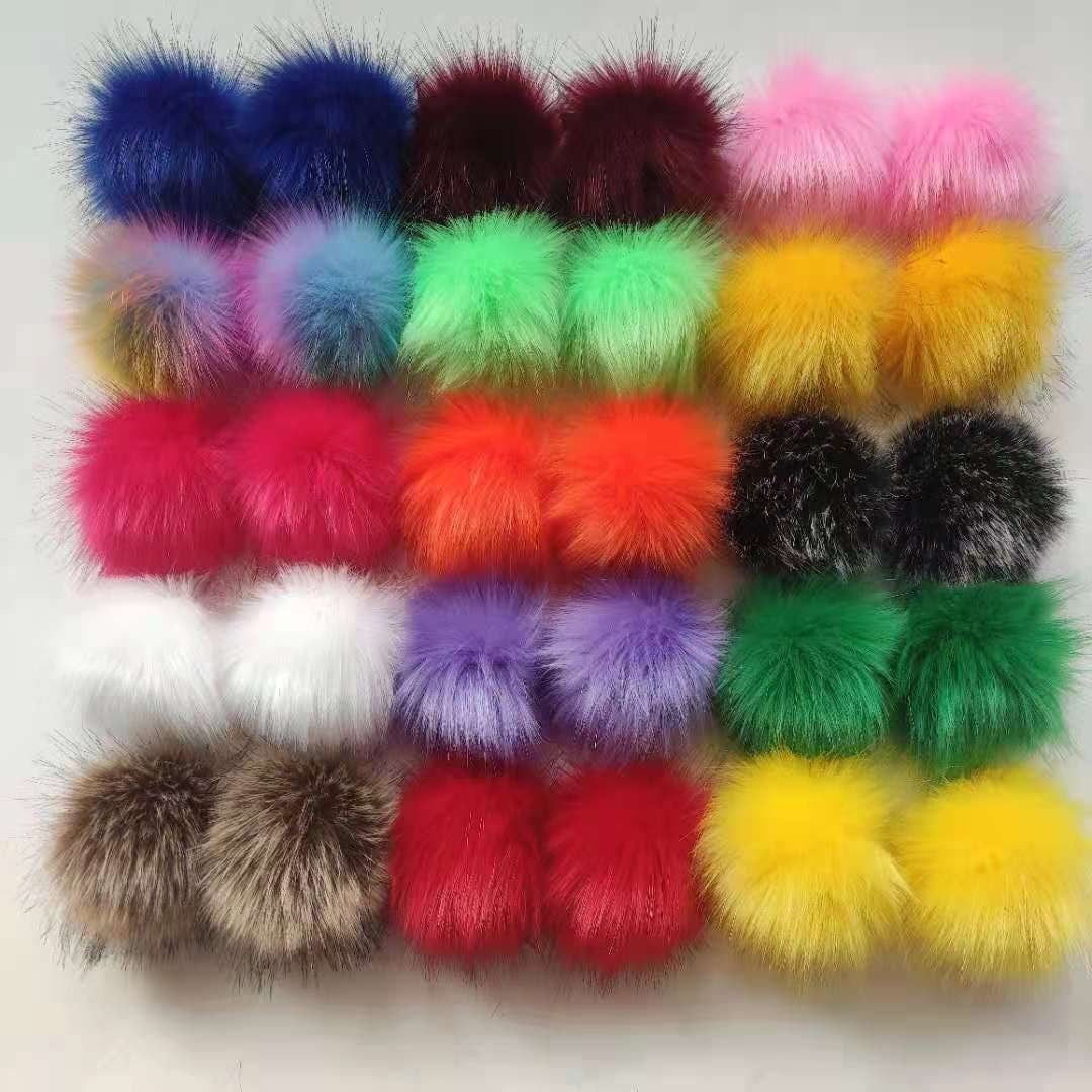 Colorful Faux Fur Pom Poms Fluffy Faux Fox Fur Pompoms with Snap Fasteners Clip On for Beanie Hat Scarf Crochet DIY,10pcs Vegan PomPom Balls