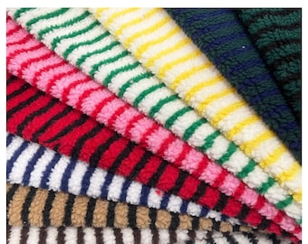 Striped Sherpa Fleece, Colorful Plush Lamb Wool Fabric, Warm Faux Fur for Doll Costumes Teddy Bear Winter Coats Jacket Thermal Lining Fabric