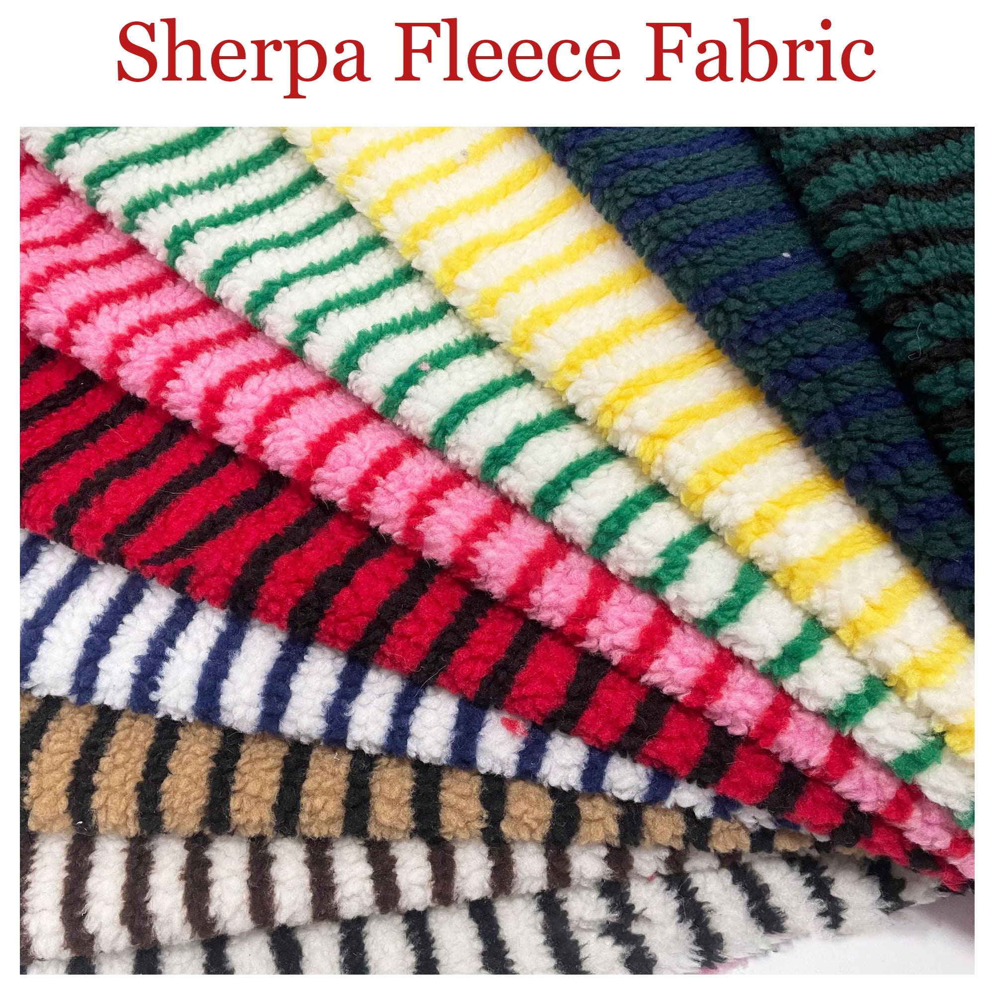 Striped Sherpa Fleece, Colorful Plush Lamb Wool Fabric, Warm Faux Fur for Doll Costumes Teddy Bear Winter Coats Jacket Thermal Lining Fabric