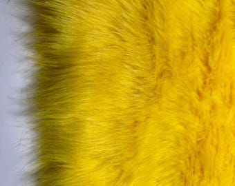 Yellow Faux Fur Fabric, Long Pile Fox Fur, Vegan Fake Fur for Clothing Accessories Coat Scarf Rug Fursuit Cosplay Costumes Decoration Pompom