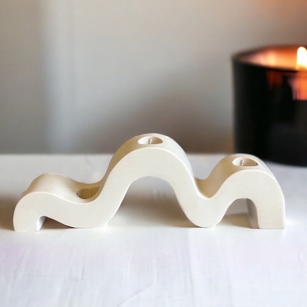 Wavy candle holder, Candlestick for candles, terrazzo candle holder, Interior decoration, Candle holder, Natural material, ceramic powder