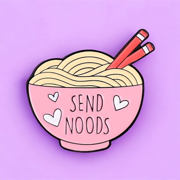 Pin’s en émail « Send Noods », Pour les amoureux des noodles, Pin’s fun, Cadeau unique et original