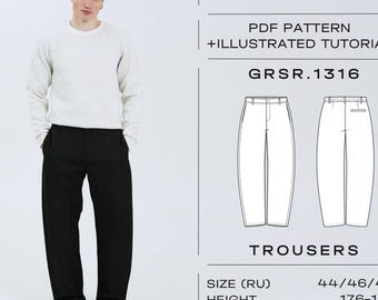 Barrel Leg Jeans Sewing Pattern PDF | Men's Baggy Trousers | Sizes 44 / 46 / 48 (RU) | Grasser Pattern No. 1316