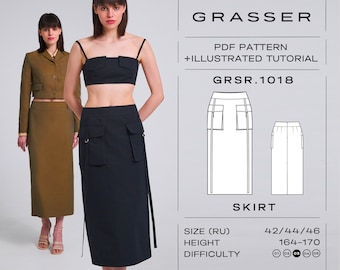 Skirt sewing pattern with tutorial | sizes 42 / 44 / 46 (RU) | model No. 1018