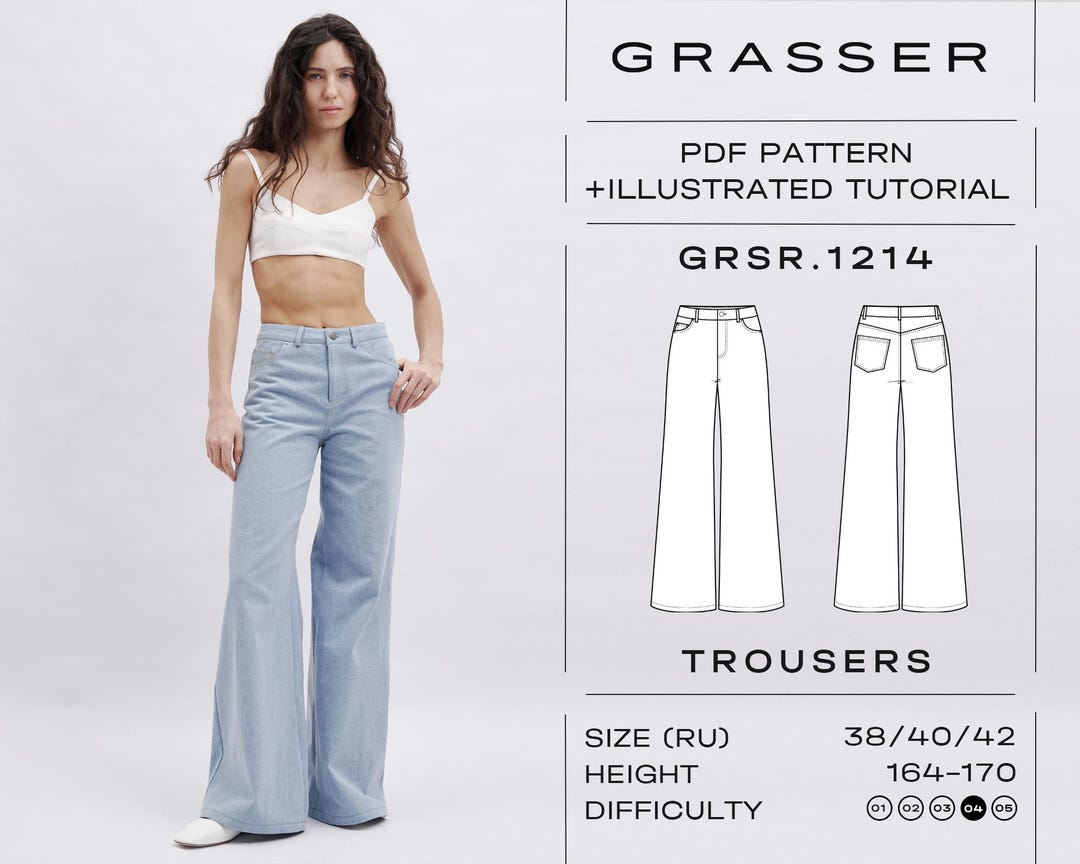 Flared Jeans Sewing Pattern PDF | Bell Bottom Pants DIY | Sizes 38 / 40 ...