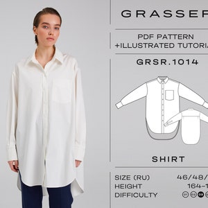 Oversized shirt sewing pattern with tutorial | sizes 46 / 48 / 50 (RU) | model No.1014