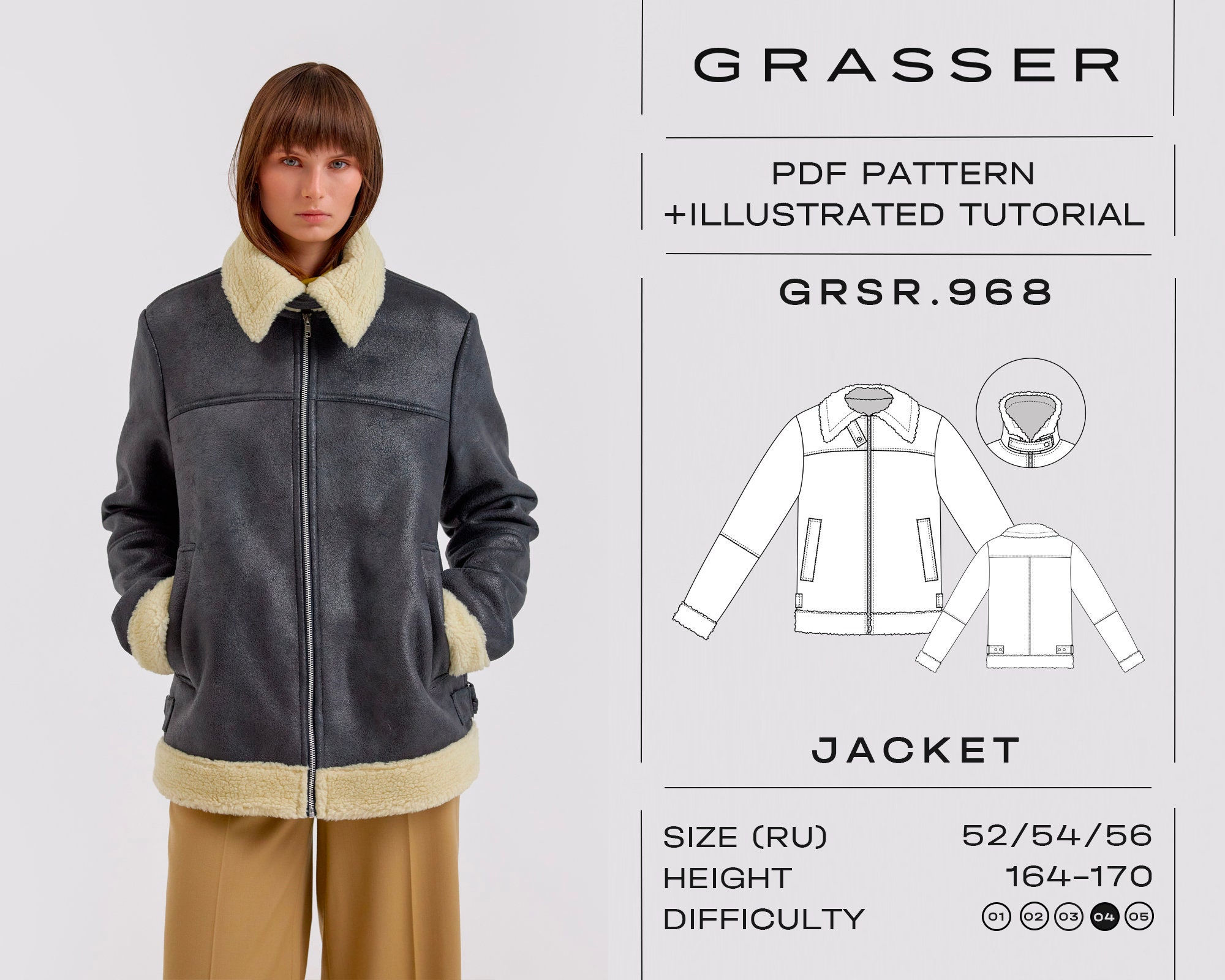 PDF sewing pattern of jacket | sizes 52 / 54 / 56 (RU) | model No.968