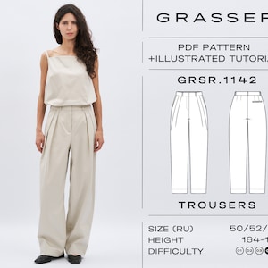 Loose fit trousers pdf sewing pattern for women sizes 50 / 52 / 54 (RU) | model No. 1142