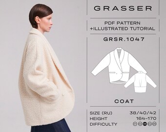 Coat sewing pattern for women sizes 38 / 40 / 42 (RU) | model No. 1047