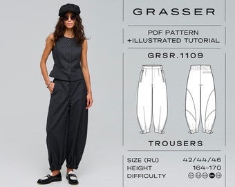 Trousers pdf sewing pattern for women sizes 42 / 44 / 46 (RU) | model No. 1109