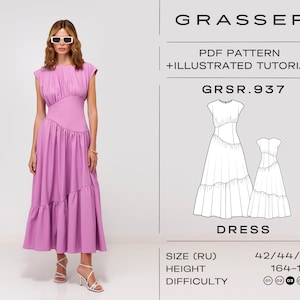 Dress pdf sewing pattern with tutorial | sizes 42 / 44 / 46 (RU) | model No. 937