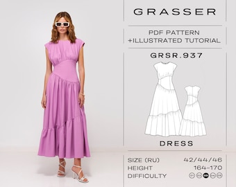 Dress pdf sewing pattern with tutorial | sizes 42 / 44 / 46 (RU) | model No. 937