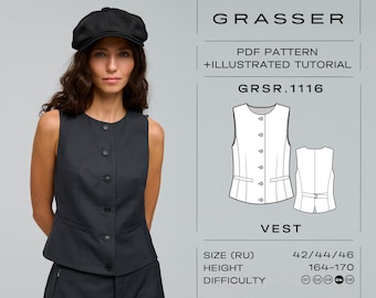 Vest pdf sewing pattern for women | sizes 42 / 44 / 46 (RU) | model No. 1116