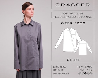 Shirt pdf sewing pattern for women | sizes 46 / 48 / 50 (RU) | model No. 1056