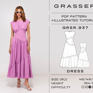 Dress pdf sewing pattern with tutorial | sizes 46 / 48 / 50 (RU) | model No. 937