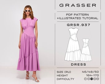 Patron de couture de robe pdf avec tutoriel | tailles 46 / 48 / 50 (RU) | modèle n° 937
