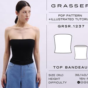 PDF-naaipatroon bandeautop | Zelfgemaakte strapless top | Patroon tubetop voor beginners | Maten 38 / 40 / 42 (RU) | Patroonnr. 1237