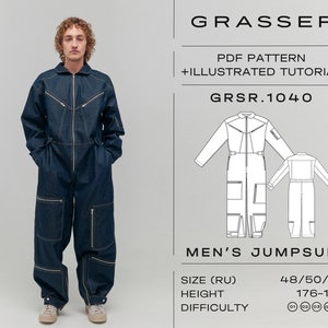 Men’s Jumpsuit Sewing Pattern PDF | Sizes 48 / 50 / 52 (RU) | Pattern No. 1040 | DIY Overalls, Boiler Suit, Coveralls