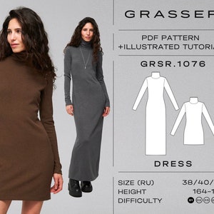 Simple dress pdf sewing pattern for beginners | sizes 38 / 40 / 42 (RU) | model No. 1076