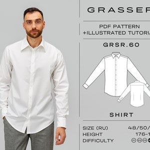 Cartamodello per camicia da uomo in formato PDF / taglie 48 / 50 / 52 (RU) / modello n. 60