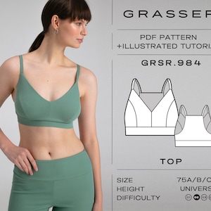 Bralette Sewing Pattern PDF | Sporty Bra Digital Pattern | sizes 75A / 75B / 75C / 75D | model No.984