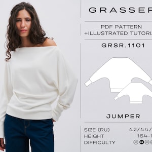 Jumper pdf sewing pattern with tutorial | beginner friendly | sizes 42 / 44 / 46 (RU) | model No. 1101
