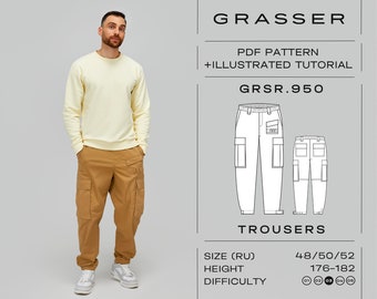 Cargo pants pdf sewing pattern for men | sizes 48 / 50 / 52 (RU) | model No. 950