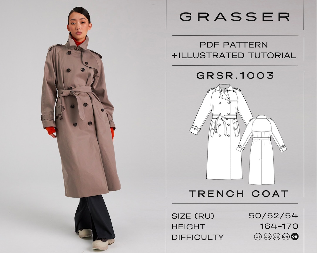 Trench Coat Sewing Pattern for Women Sizes 50 / 52 / 54 RU Model No
